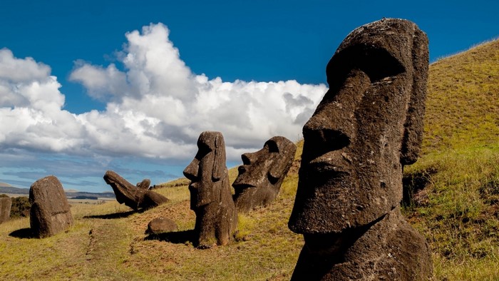 Easter Island Moai Statues on a Hillside