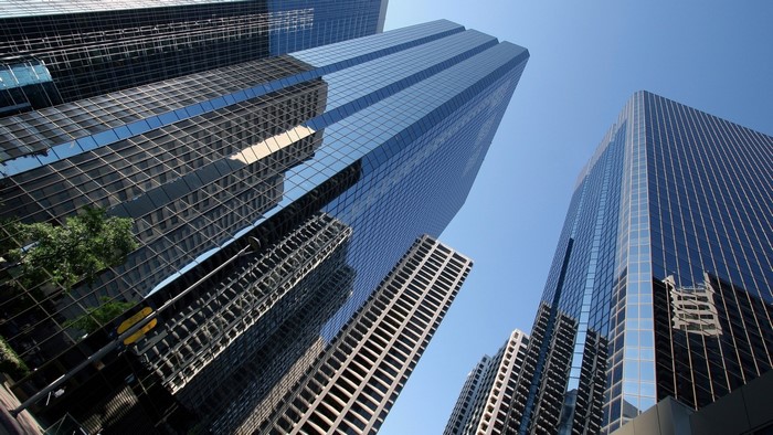 Skyscrapers reflecting the sky