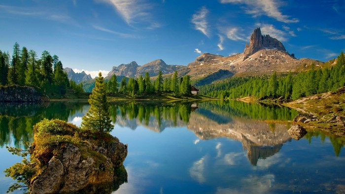 Mountain Lake Reflection in Dolomites, Italy