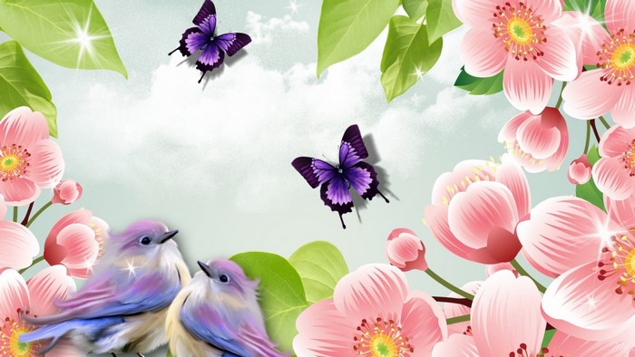 Butterflies, Birds, and Flowers
