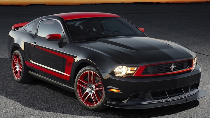 Black Ford Mustang Boss 302 with red accents