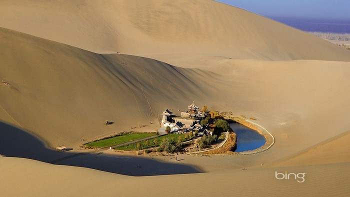 Crescent Lake oasis in the Gobi Desert
