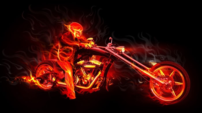 Ghost Rider on Fiery Motorcycle Art