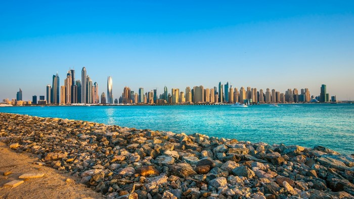 4K Dubai UAE Cityscape with Skyline and Ocean