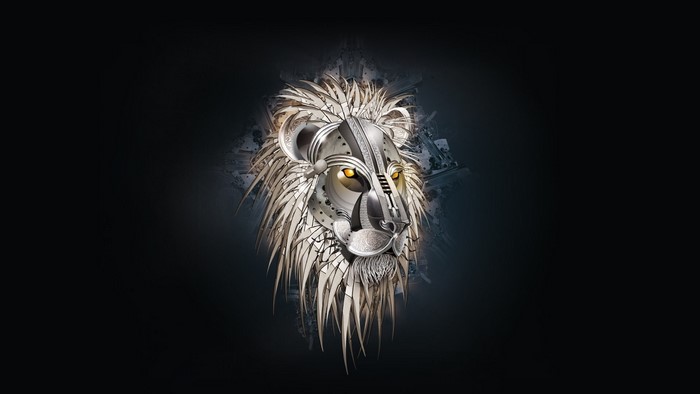 Mechanical Lion Head with Golden Eyes