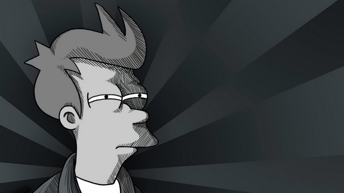 Philip J. Fry from Futurama in black and white