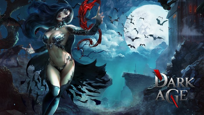 Dark Age Vampire Girl with Bats and Castle