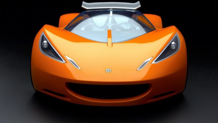 Orange Lotus sports car front view