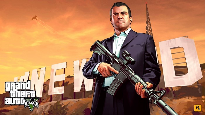 Michael from Grand Theft Auto V with a rifle