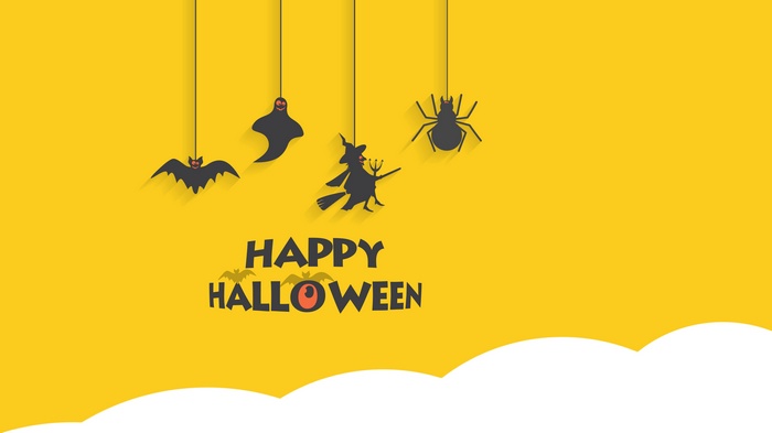 Happy Halloween Minimalist Design with Hanging Icons