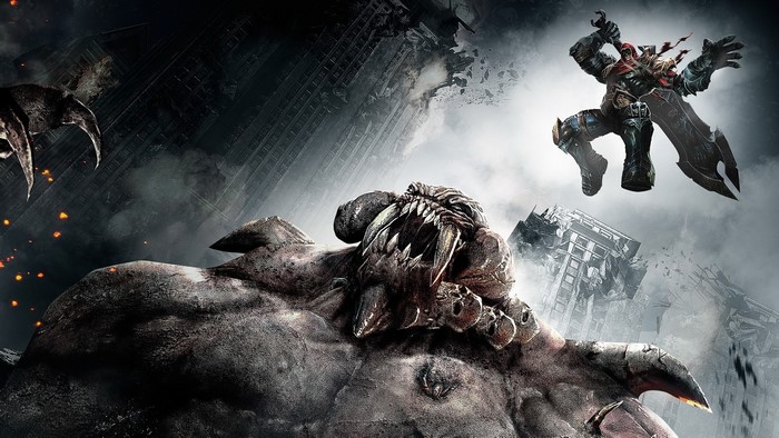 War from Darksiders fighting a large monster