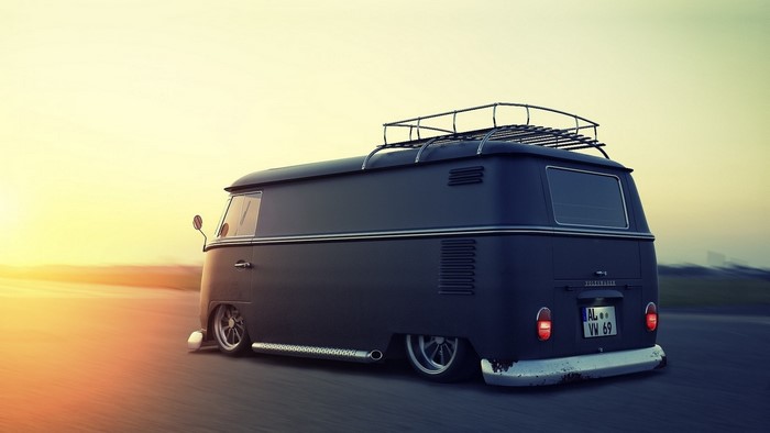 Black Volkswagen Bus Lowrider with Roof Rack
