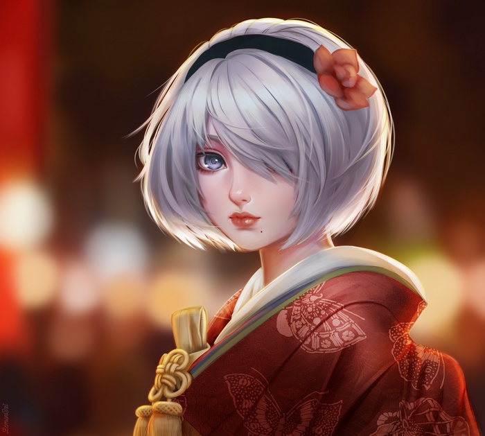 2B from Nier: Automata in Japanese costume