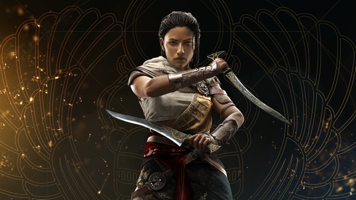Aya from Assassin's Creed: Origins with two swords