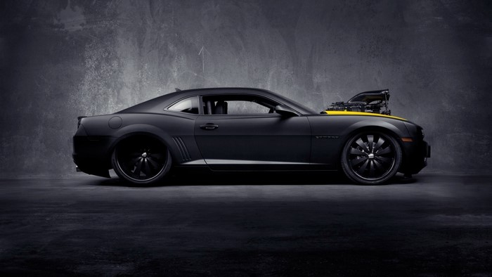 Black Chevrolet Camaro with Supercharger