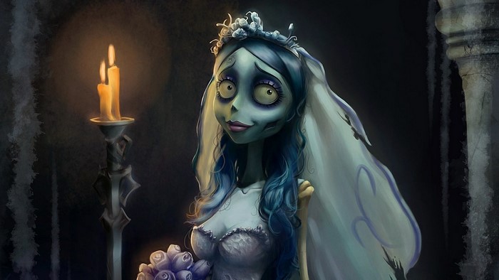 Corpse Bride Emily holding flowers