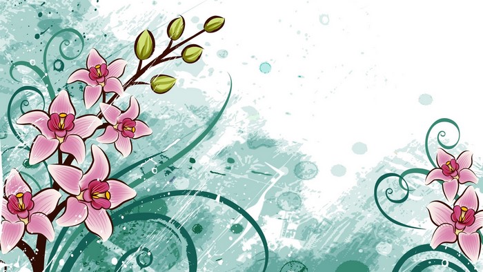 Pink Orchids with Green Swirls on Textured Background