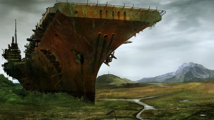 Apocalypse Concept Art of a Ruined Aircraft Carrier