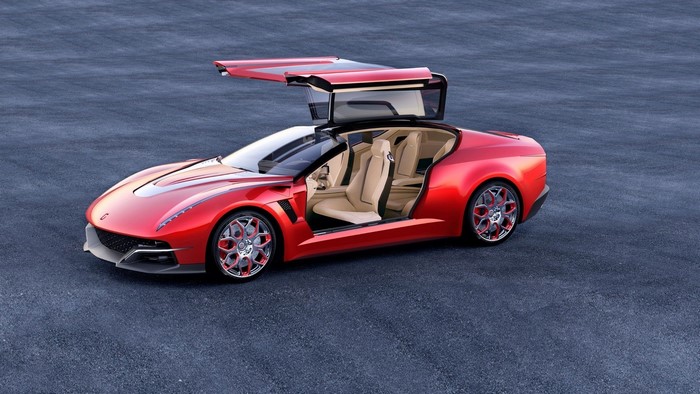 Red Italdesign Giugiaro Brivido Concept Car with Doors Open