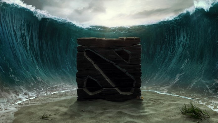 Dota 2 Logo on a Beach with Giant Waves