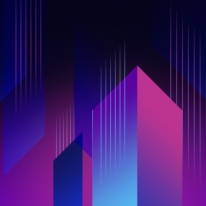 Abstract geometric shapes with pink and purple gradients and vertical lines