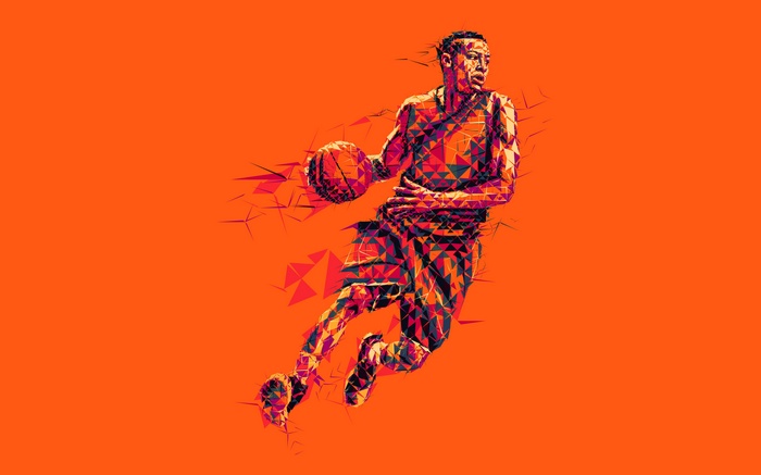 Low poly basketball player in mosaic art style