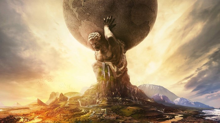 Atlas holding the world in Civilization VI