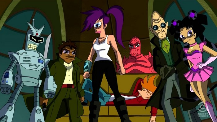 Futurama characters in a room