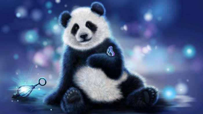 Cute Panda with Butterfly and Lantern
