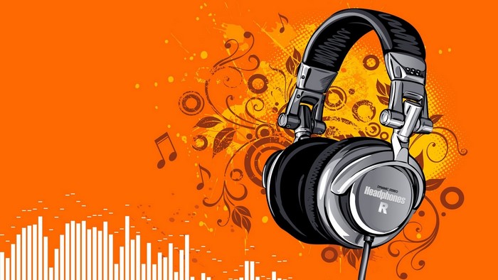 Orange Headphones with Music Visualizer