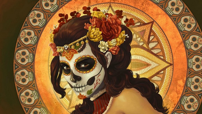 Girl with Skull Makeup and Flower Crown