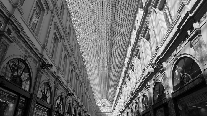 Black and White Architecture of a Covered Arcade
