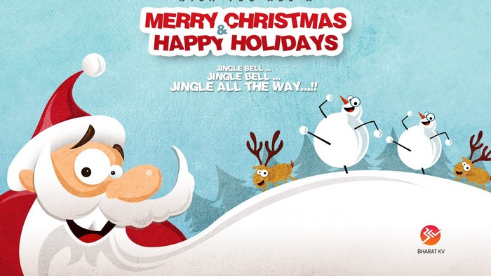 Merry Christmas and Happy Holidays with Santa and Snowmen