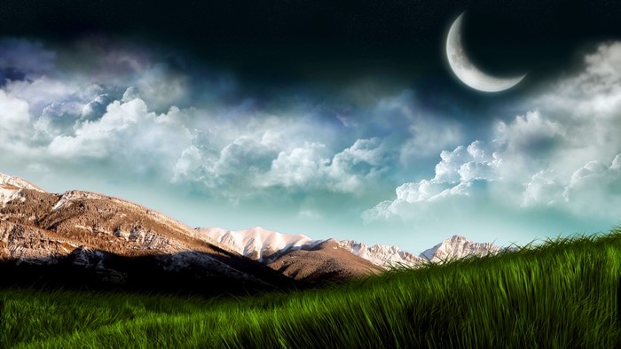 4K Nature Landscape with Mountains and Moon