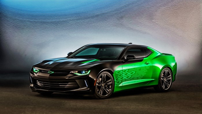 4K Chevrolet Camaro with Green Accents