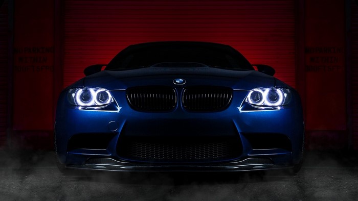 Blue BMW M3 with Angel Eye Headlights
