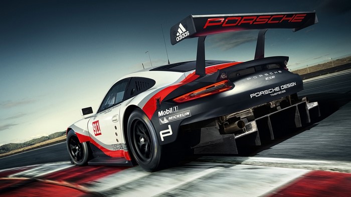 Porsche 911 RSR race car on track