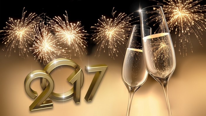 2017 New Year's Eve Celebration with Champagne and Fireworks