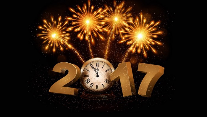 4K New Year 2017 Fireworks and Clock