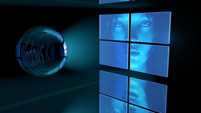 Windows 10 logo and Cortana interface