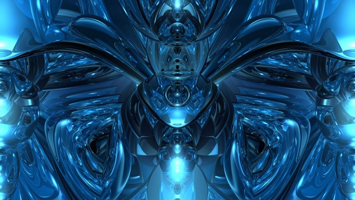 Abstract Blue Metallic Sculpture with Neon Glow