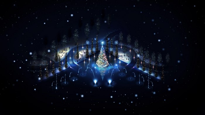 Christmas tree with lights and snow