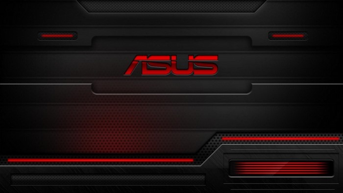 Asus logo on a dark metallic background with red accents