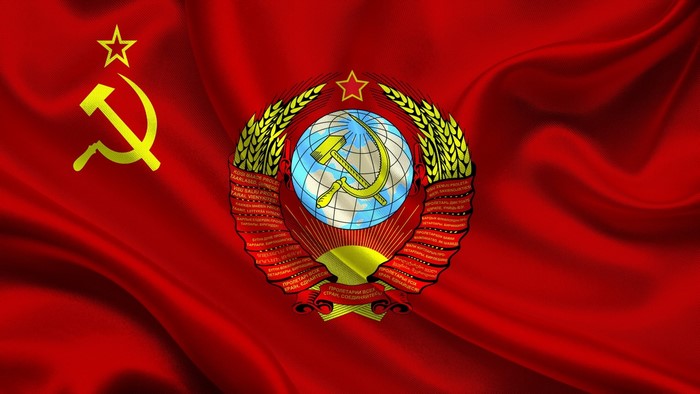 The USSR flag with hammer and sickle emblem