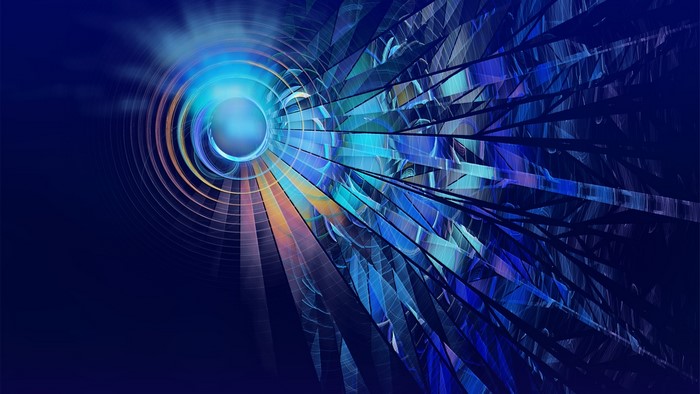 Abstract blue and purple light beams
