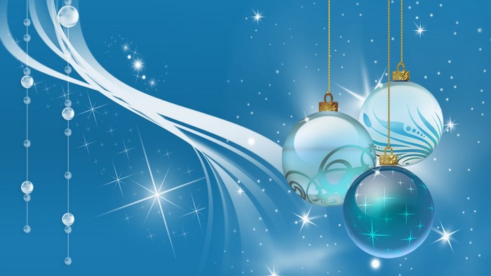Christmas ornaments with blue background and sparkles