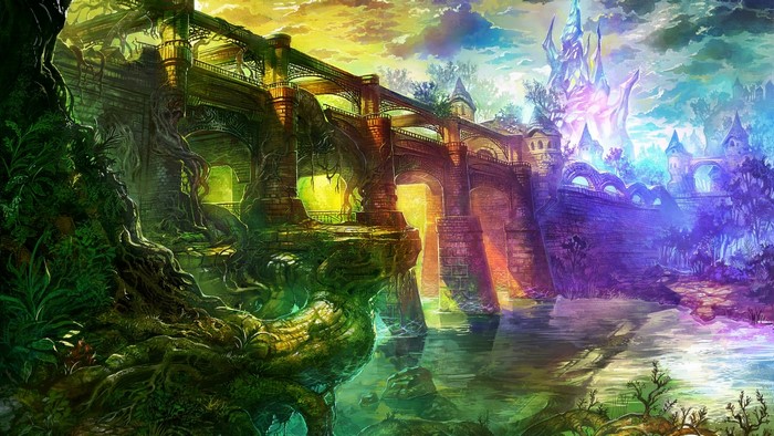 Fairy bridge with a fantasy castle