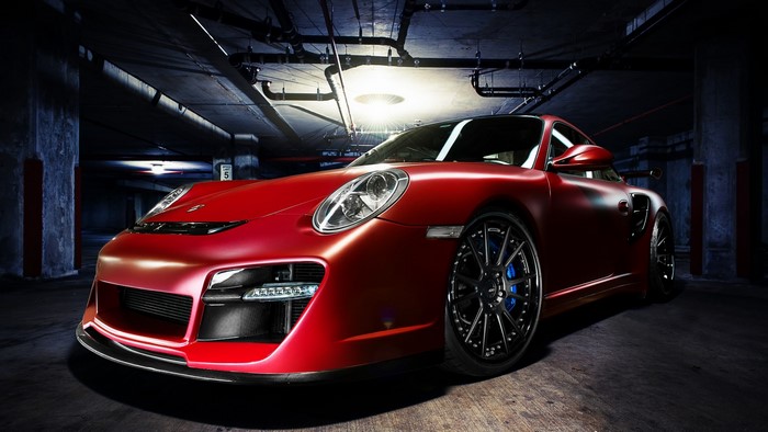 Red Porsche in a Parking Garage