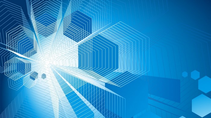 Blue abstract geometric background with hexagons