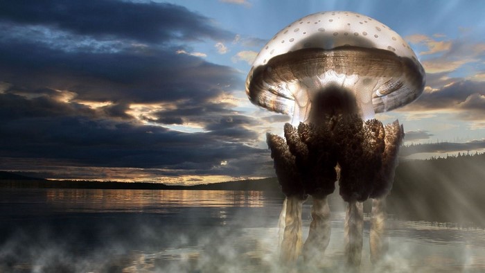 Giant Jellyfish over a Lake at Sunset